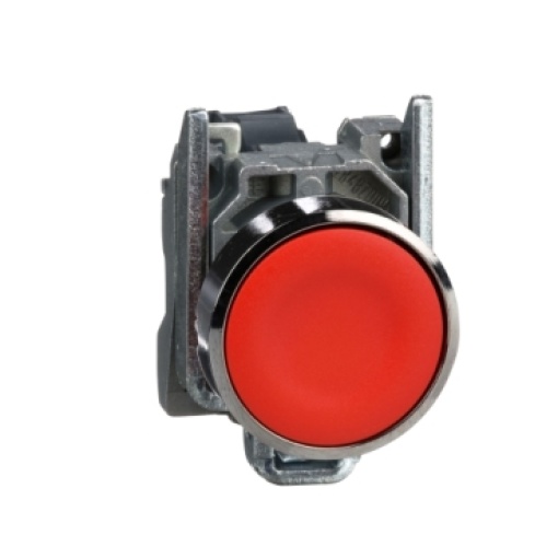 Push button, metal, flush, vermelha, ø22, spring return, unmarked, 1nc
