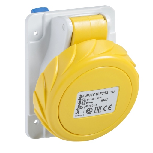 Tomada PratiKa - rápida - inclinada - 32 A - 2P  E - 100...130 V CA - para painel