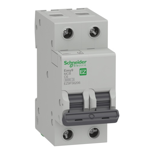 Easy9, disjuntor 2P, 6A, curva C, 6000A IECEN 60898-1