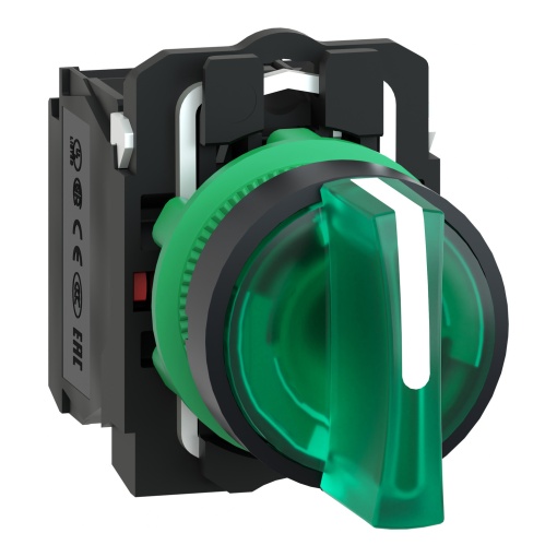Selector iluminado verde 3 posições fijas 230v 1na1nc