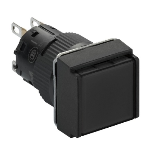 Monolithic push button, Harmony XB6E, square black pushbutton Ø 16, flush spring return, 1OC