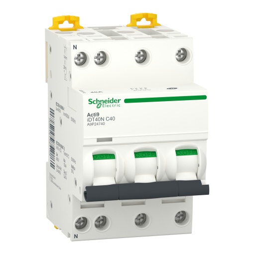 Miniature circuit-breaker, Acti9 iDT40N, 3PN, 40 A, C curve, 6000 A IEC 60898-1, 10 kA IEC 60947-2