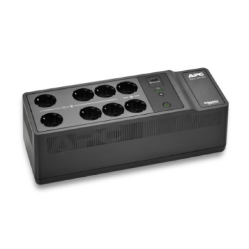 APC Back-UPS, 500VA300W Montagem no chãona parede, 230V, 8x tomadas CEE 73 Schuko, porta USB tipo A, bateria substituível pelo utilizador