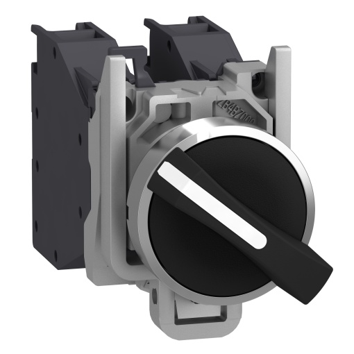 Seletor, Harmony XB4 - ATEX D, metal, 22 mm, 3 posições, manípulo padrão preto, bloqueio de posição, terminais de fixação por parafuso, 2NO