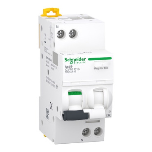 Disjuntor diferencial com proteção contra sobrecorrente RCBO, Acti9 iCV40, 1PN, 16 A, curva C, 4500 A, tipo A, 30 mA