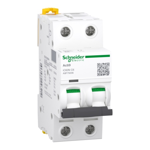 Acti9 iC60N - Disjuntor - 2P - 6A - Curva C - 6000A IEC 60898-1 - 10 kA IEC 60947-2