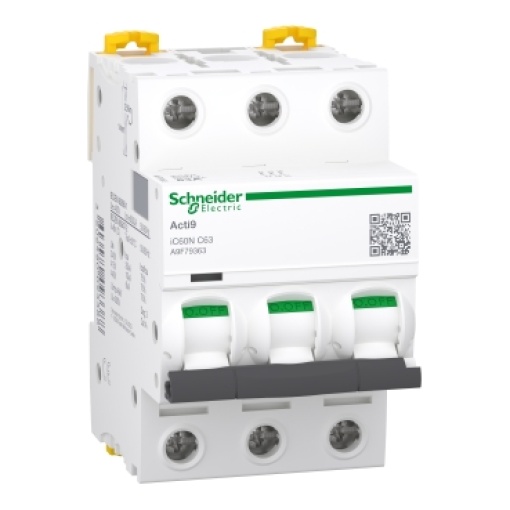 Acti9 iC60N - Disjuntor - 3P - 63A - Curva C - 6000A IEC 60898-1 - 10 kA IEC 60947-2