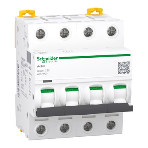 Acti9 iC60N - Disjuntor - 4P - 25A - Curva C - 6000A IEC 60898-1 - 10 kA IEC 60947-2