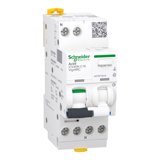 Disjuntor diferencial com arco eléctrico Acti9 iCV40N VigiARC, 1PN, 16A, C 30mA, A-SI, 10kA