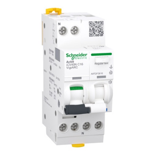 Disjuntor diferencial com arco eléctrico Acti9 iCV40N VigiARC, 1PN, 16A, C 30mA, A-SI, 10kA
