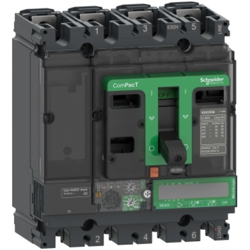 Circuit breaker ComPacT NSX160B, 25kA at 415VAC, MicroLogic 7.2 E Vigi trip unit 160A, 4 poles 4d