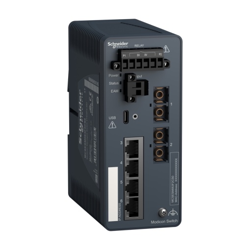 Modicon Managed Switch - 4 portos para cobre  2 ports para fibra óptica monomodo