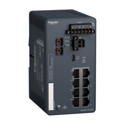 Modicon Managed Switch - 8 portos para cobre  1 port para fibra óptica monomodo
