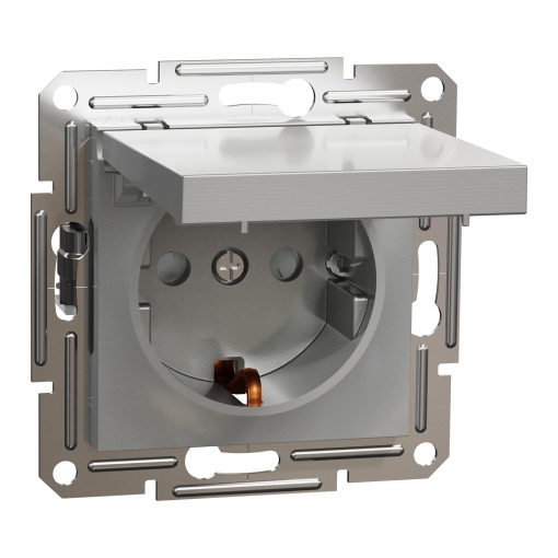 Asfora - Tomada 2PT com tampa e obturadores - 16A - IP21 - Alumínio