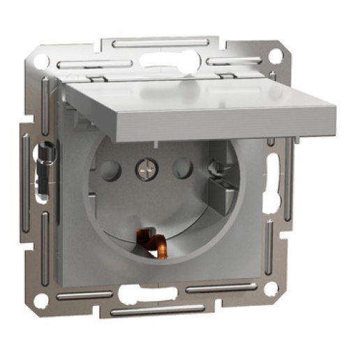 Asfora - Tomada 2PT com tampa e obturadores - 16A - IP21 - Alumínio