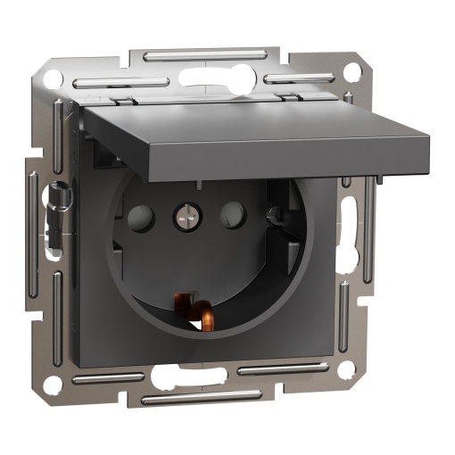 Asfora - single socket outlet with side earth with lid, wo frame, anthracite
