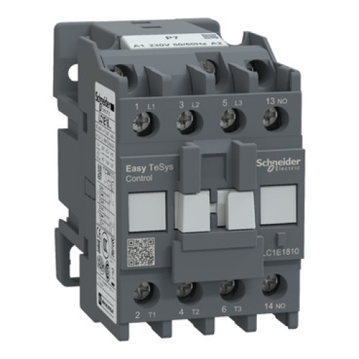 Contator, controle Easy TeSys, LC1E, 3P 3NO, AC-3AC-3e,  440 V, 18 A, bobina 230 V AC, contato auxiliar 1NO
