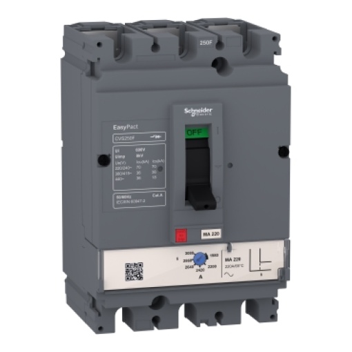 circuit breaker, EasyPact CVS160F, 36kA at 415VAC, 150A, MA trip unit, 3P3d