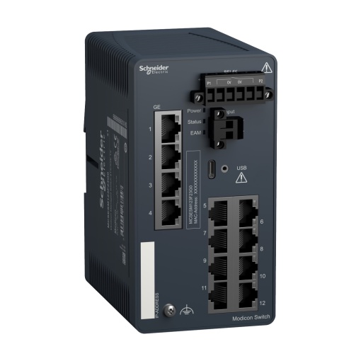 Modicon Managed Switch - 8 ports for copper  4 Gigabit ports for copper