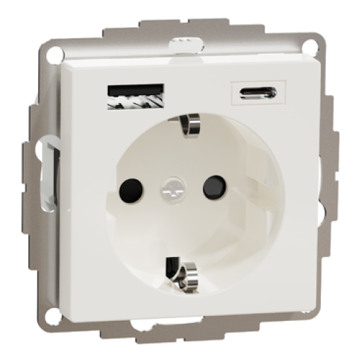M-Elegance - Tomada 2PT  carregador USB 2.0  USB 3.1 - 3A - Branco brilhante