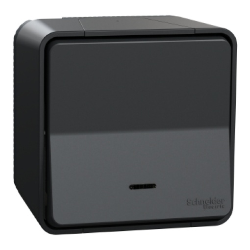 Comutador de escada monobloco, Mureva Styl, saliente, luminoso, IP55, 10A, Cinzento