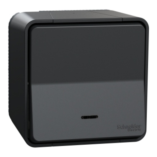 Botão de pressão monobloco, Mureva Styl, saliente, luminoso, IP55, 16A, Cinzento