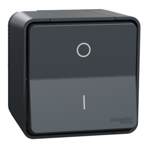 Interruptor bipolar monobloco, Mureva Styl, saliente, IP55, 10A, Cinzento