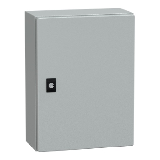Porta lisa CRN Spacial com placa de montagem. H400xW300xD150 IP66 IK10 RAL7035.