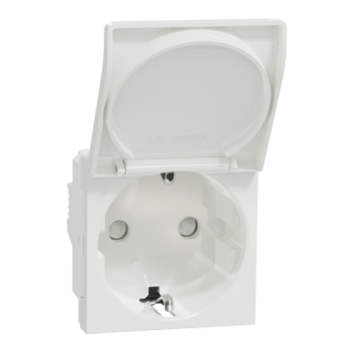 Tomada 2PT com obturadores e tampa lig. parafuso, Unica, 16 A, Branco