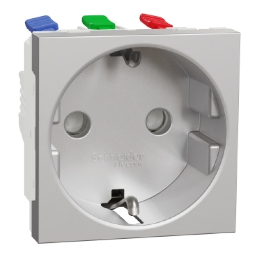 Tomada 2PT com obturadores, Unica, 16A, Alumínio