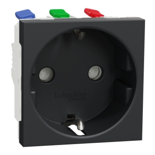 Tomada 2PT com obturadores, Unica, 16A, Antracite