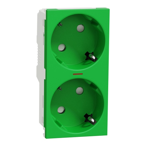 Nova Unica  - Tomada 2x2PT com obturadores e luz ind. - 16A - Verde