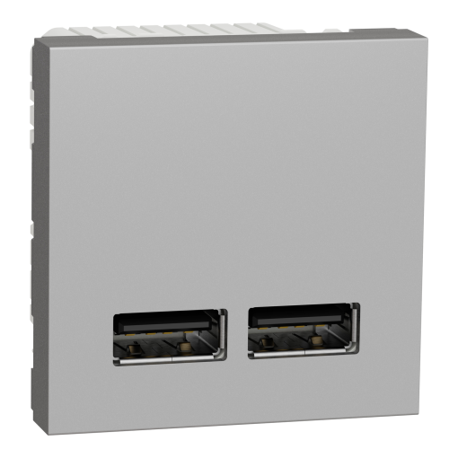 Tomada carregador 2 USB tipo 2.0, Unica, 1A, Alumínio