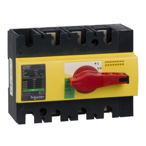 switch disconnector, Compact INS100 , 100 A, with red rotary handle and yellow front, 3 poles