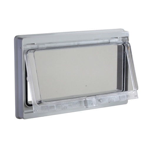 Plastic window with hinged transparent cover. IP 55, L78xW180mm.