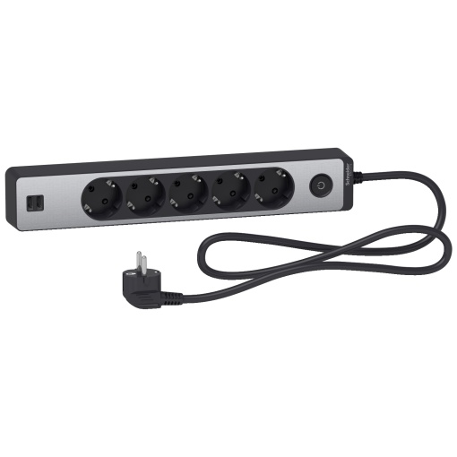 Unica extend - Schuko trailing lead - 5 gangs - with USB port - anthracitealu