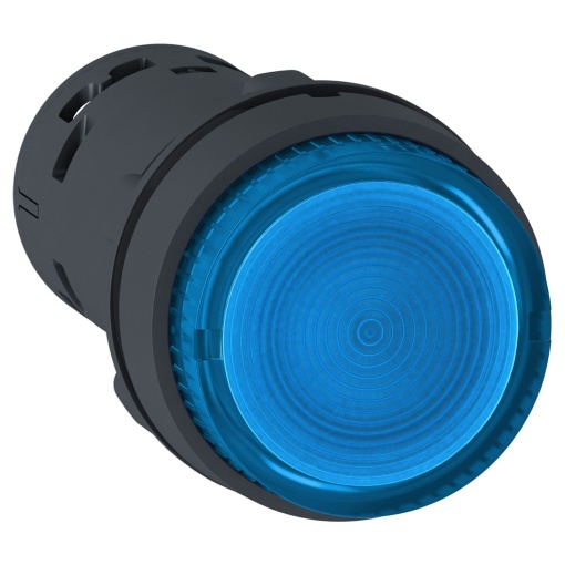 Botão de pressão monolítico iluminado, plástico, azul, ø22, led integral, retorno por mola, 24 v acdc, 1 não
