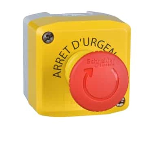 Estação de controlo, plástico, amarelo, 1 paragem de emergência, vermelho, Ø40, rodar para desencravar, 1 NC com função de monitorização