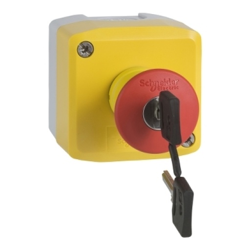 yellow station - 1 red mushroom head pushbutton Ø40 key release 1NO2NC