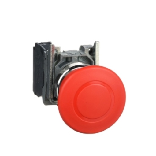 Paragem de emergência, metal, cogumelo vermelho Ø40, Ø22, fechadura de gatilho de pressão, 1 NC