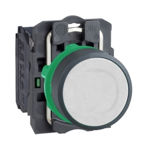 Harmony XB5, Push button, plastic, flush, white, Ø22, spring return, unmarked, 1 NO