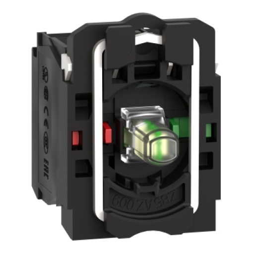 Corpocontacto completo e bloco luminoso, Harmony XB5, plástico, branco, LED universal, corpocolar de fixação, 1NO  1NC, 24V ACDC