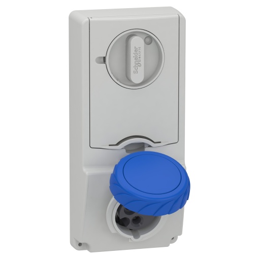 Tomada com encravamento, Mureva PK, montagem em quadro, 16 A, 2PE, 220 V, IP65