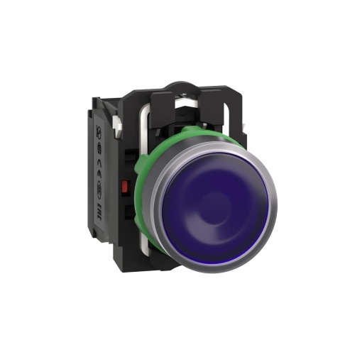 Botão de pressão iluminado azul ø 22  mola encastrada - 24 v - 1no1nc