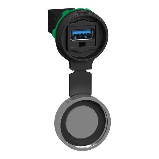 Porta USB montada em painel, Harmony XB5, porta 3.0, plástico, 22 mm, para conector de interface USB tipo A, tampa de parafuso metálica