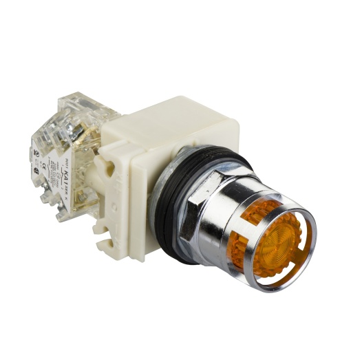 Botão de pressão iluminado amarelo ø 30  mola encastrada  24 v  1 oc