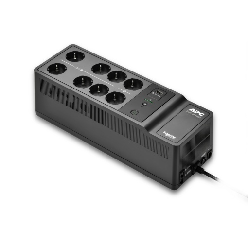 APC Back-UPS, 650 VA400 W, montagem no chãoparede, 230 V, 8 tomadas CEE 73 Schuko, porta USB tipo A, bateria substituível pelo utilizador