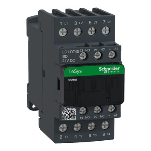 Contator, TeSys Deca, 4P 4 NO, CA-1, 440 V, 40 A, bobina padrão de 24 VCC, terminais de fixação por parafuso