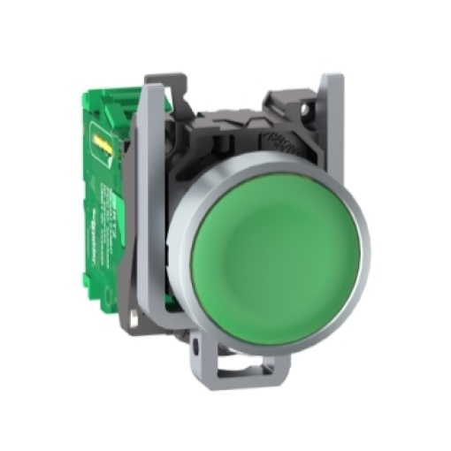 Botão sem fios e sem pilhas, metal, verde, Ø22, retorno por mola