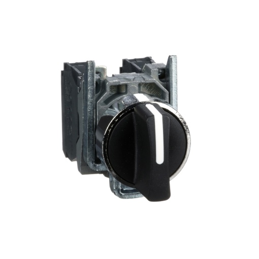Selector switch, metal, preto  , ø22, 3 posiçõesitions, spring spring return, 2 no